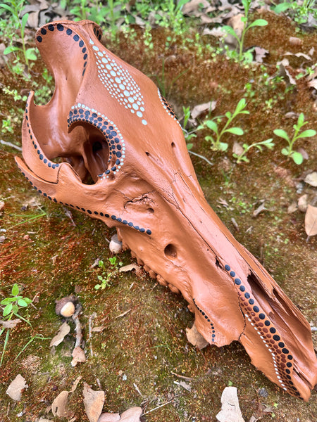 Hand Painted Terracotta Wild Hog Skull