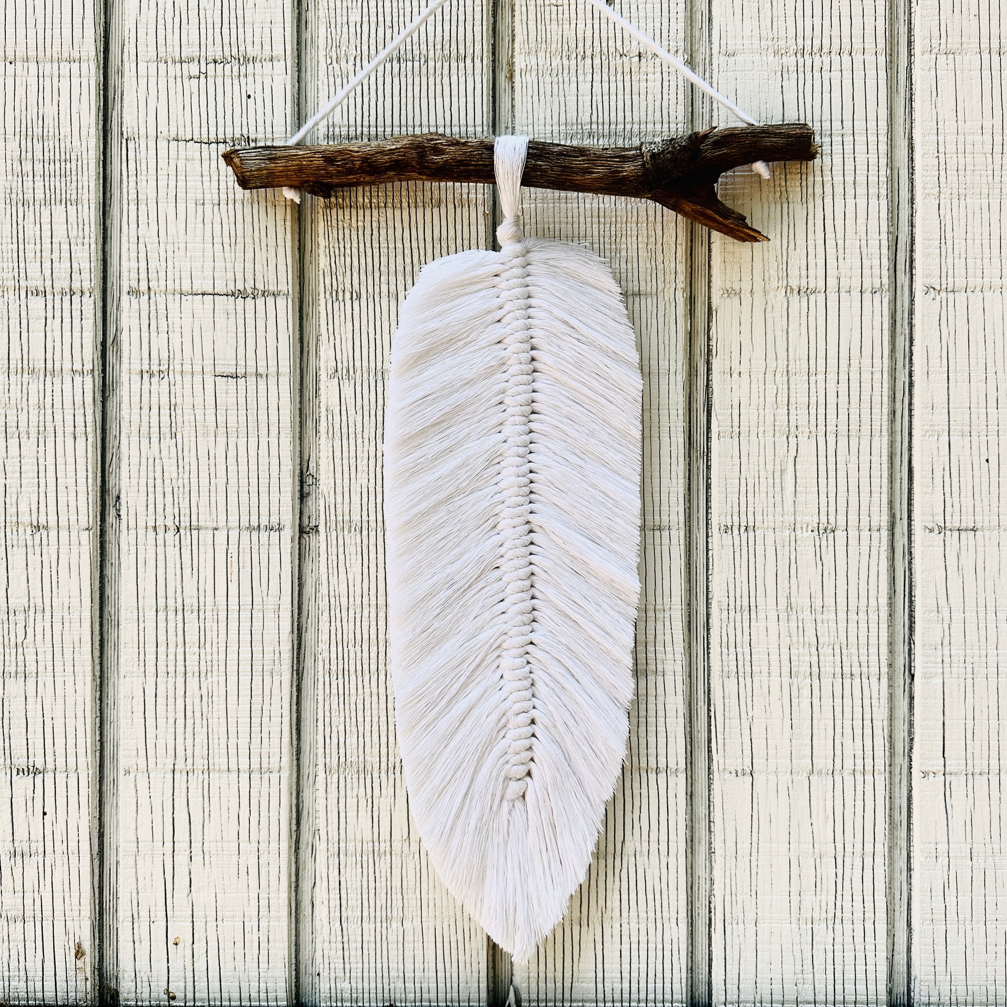 White Macrame Feather Large