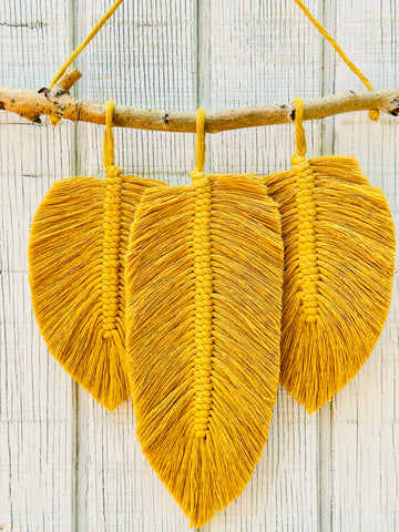 Triple Mustard Feather Wall Hanging