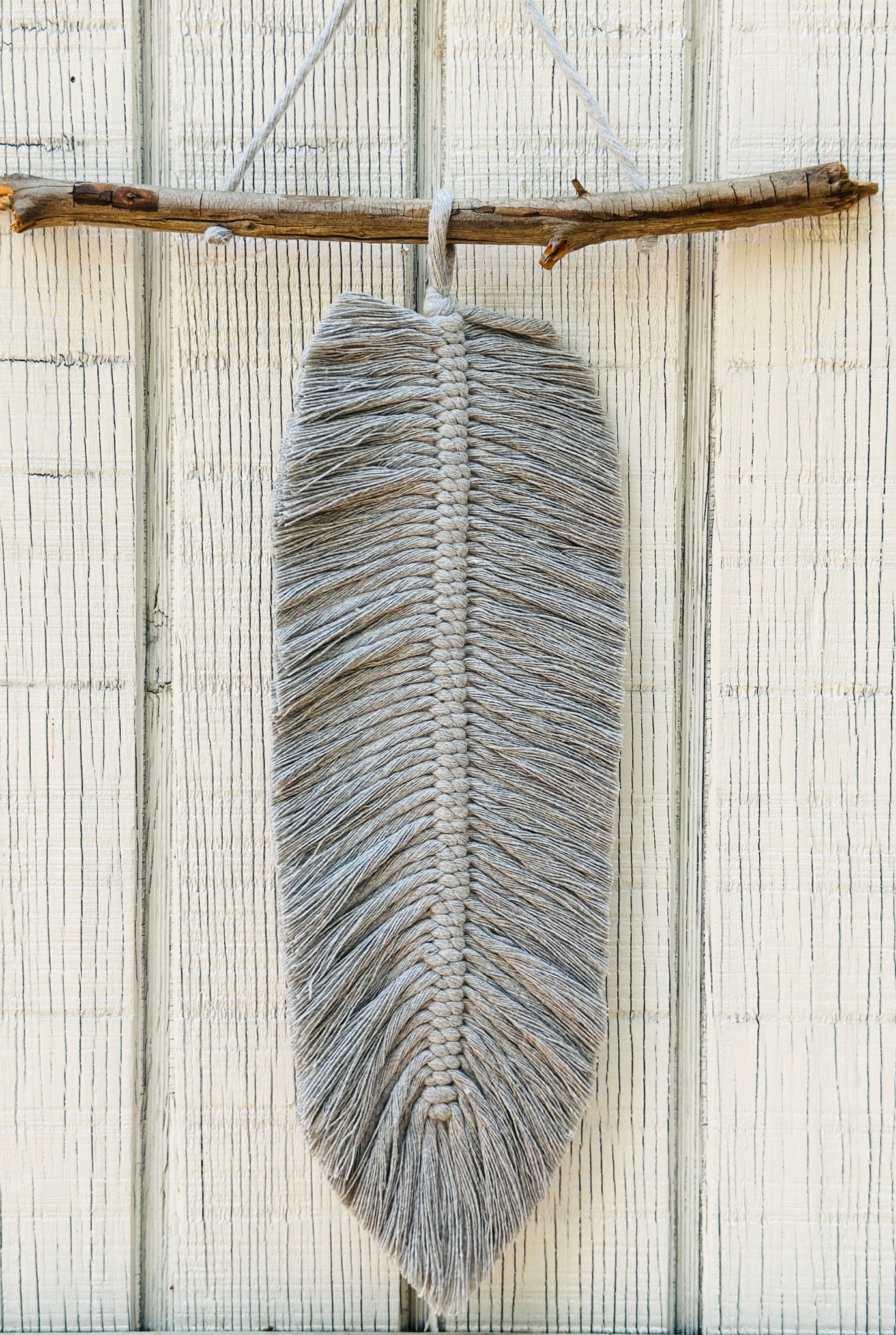 Large Gray Macrame Feather