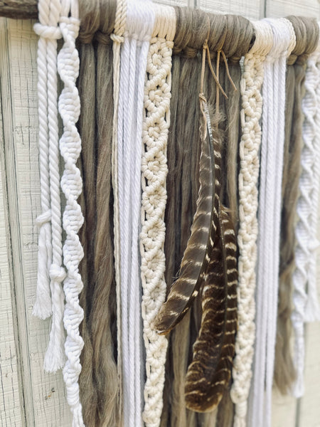 Mushroom & Turkey Feather Branch Macrame
