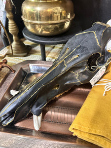 Black & Gold Accented Hand Painted Wild Hog Skull