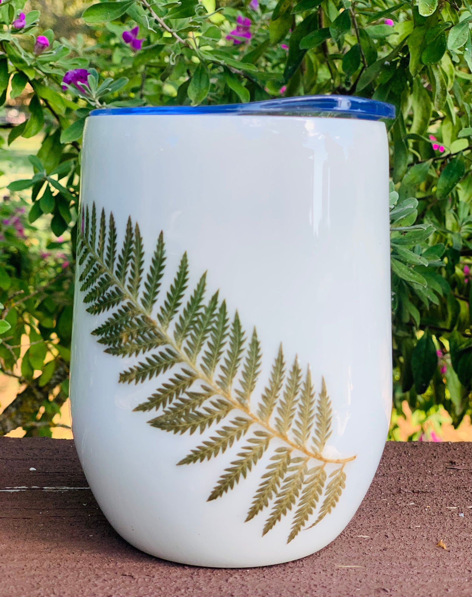 12 oz White Fern Wine Tumbler